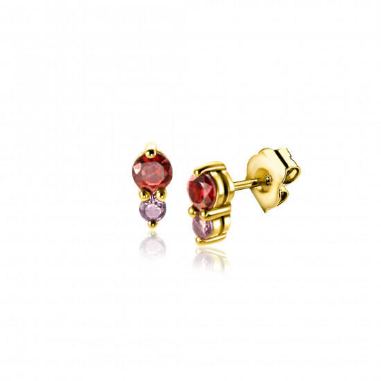 6,5mm ZINZI Gold Plated Sterling Silver Stud Earrings Prong Settings Red Garnet and Purple Color Stones ZIO2563