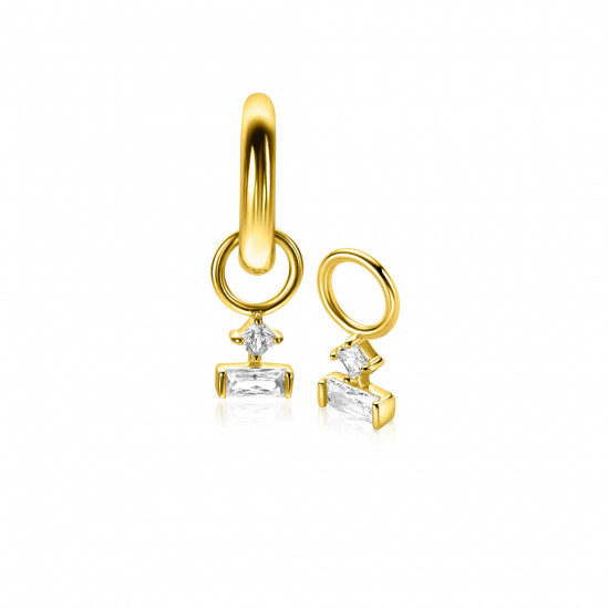 5mm ZINZI gold-plated silver earring pendants with two white zirconia stones in trendy shapes, ZICH-BF117Y (without hoops)