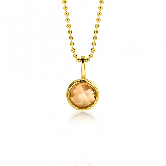 NOVEMBER Pendant 8mm Gold Plated Birthstone Yellow Citrine Zirconia (excl. necklace)