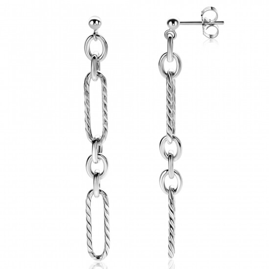 73mm ZINZI Sterling Silver Earrings Oval and Rolo Chains ZIO2485