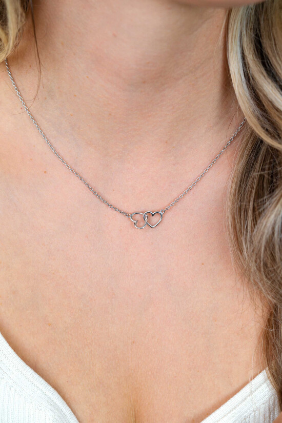 ZINZI Sterling Silver Necklace with 2 Connected Hearts 40-45cm ZIC2513