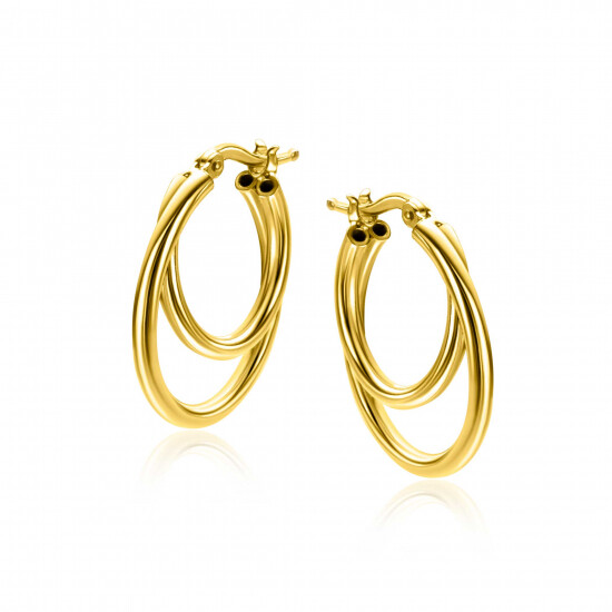 23mm ZINZI Gold Plated Sterling Silver Hoop Earrings Multi-look Double Tube ZIO2483G