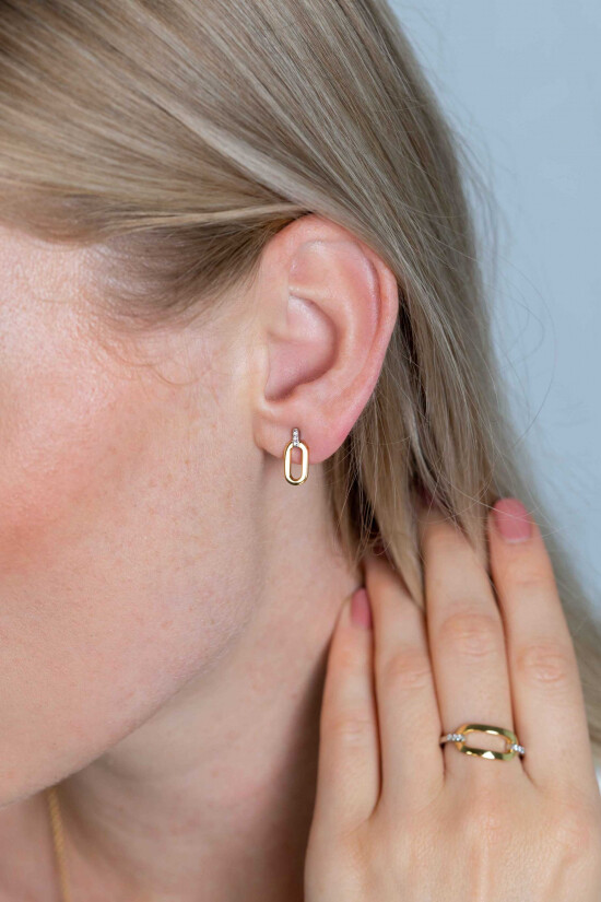 13mm ZINZI Gold Plated Sterling Silver Stud Earrings Oval White Zirconias ZIO2248