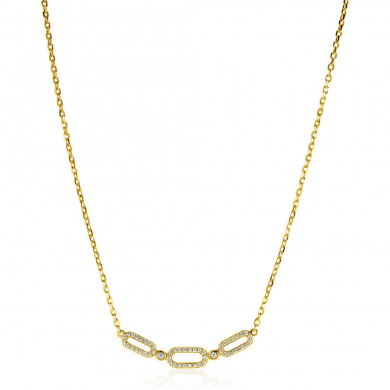 ZINZI Gold Plated Sterling Silver Necklace 45cm with 3 Oval Chains Set with White Zirconias ZIC2398Y