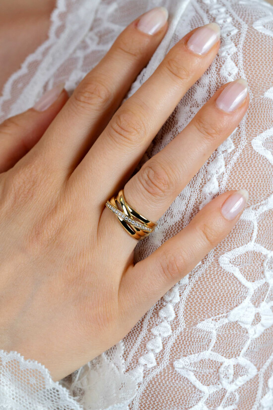 ZINZI Gold Plated Sterling Silver Crossover Ring White ZIR1790Y