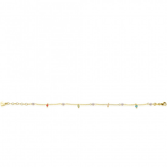 ZINZI zlv. armband gg.verg.parel en kleursteentjes