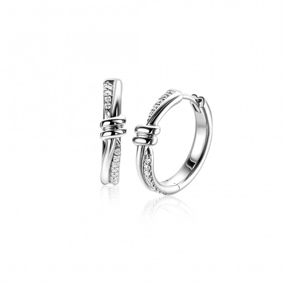19mm ZINZI silver hoop earrings with playful twist and knot. Luxury clasp ZIO2680