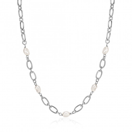 ZINZI silver link necklace with white freshwater pearls, 49cm, ZIC-BF112