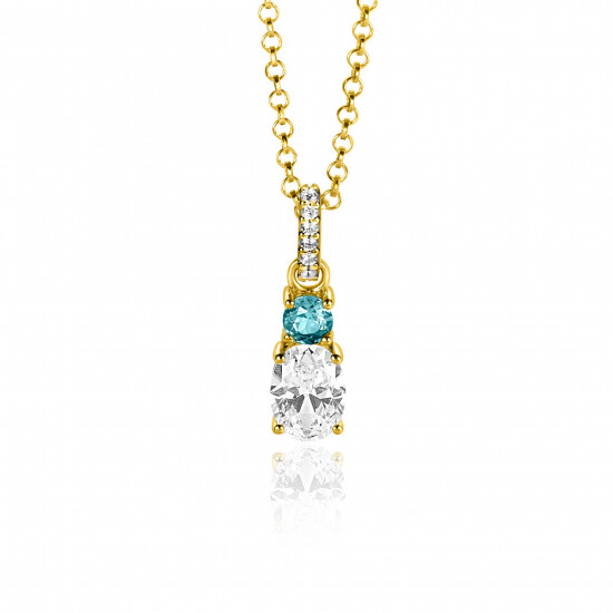 19mm ZINZI Gold Plated Sterling Silver Pendant 2 Prong Settings Blue and White Zirconia with Luxurious Bail ZIH2438 (excl. necklace)