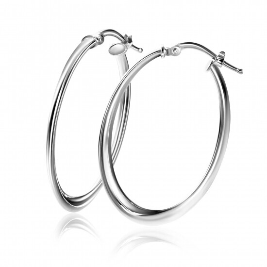 33mm ZINZI silver hoop earrings with a twisted tube and practical top closure, ZIO-BF96