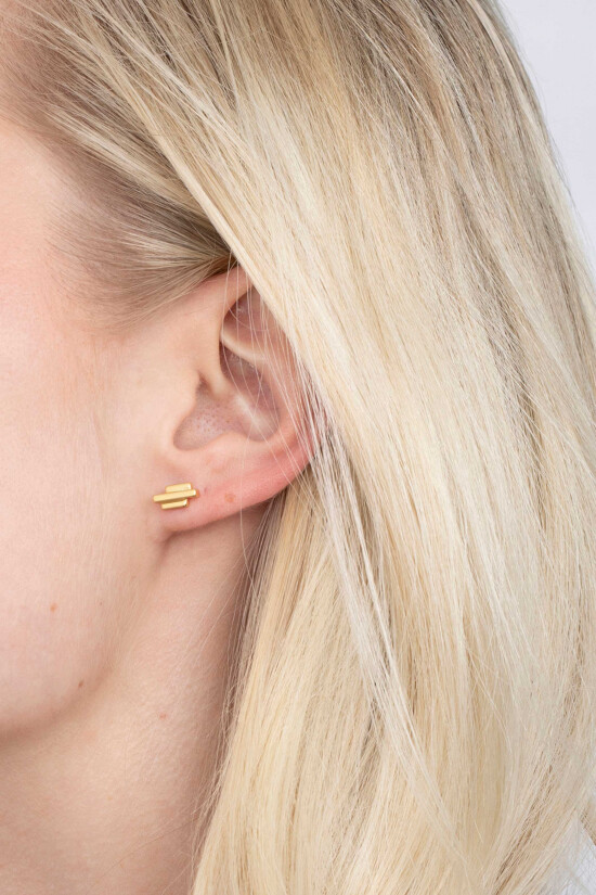 9mm ZINZI Gold Plated Sterling Silver Stud Earrings 3 Small Bars ZIO1586G