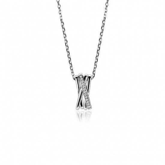 ZINZI zlv. collier met hanger cross-over en zirconia's