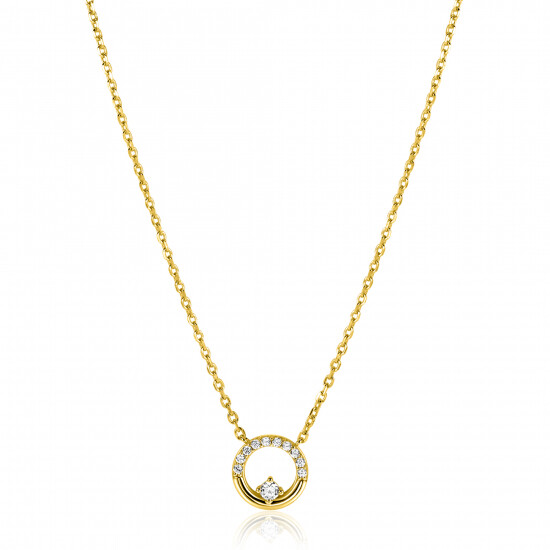 ZINZI zlv. collier gg.verg.open rondje met zirconia's