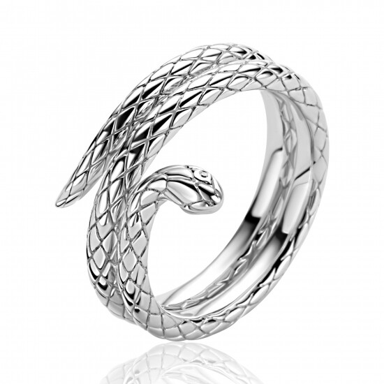 ZINZI zlv. ring slagmodel slang met zirc.ogen mt.60