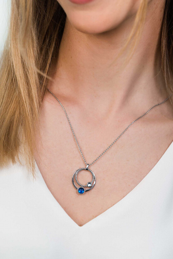 32mm ZINZI Sterling Silver Pendant Open Circles Blue ZIH1963
