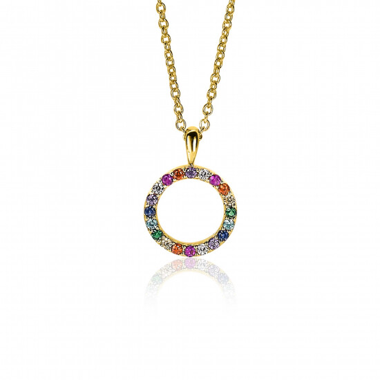 12mm ZINZI Gold Plated Sterling Silver Pendant Rainbow Color Stones ZIH2170 (excl. necklace)