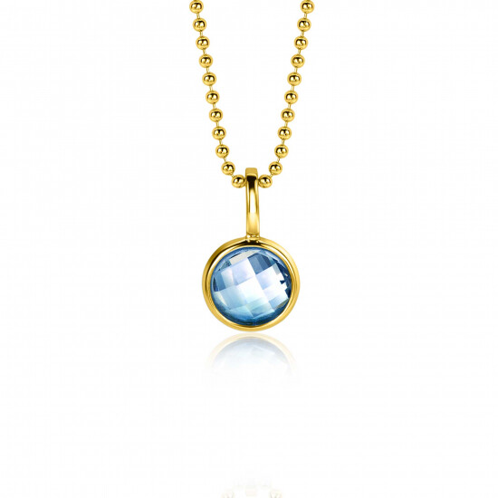 DECEMBER Pendant 8mm Gold Plated Birthstone Blue Topaz Zirconia (excl. necklace)