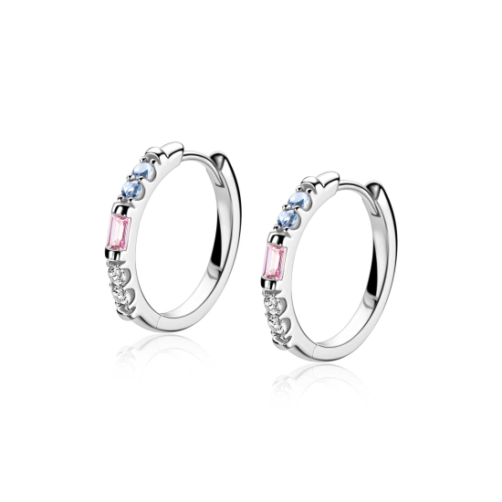 ZINZI zlv. oorringen met roze/blauw/zirc.19x2mm