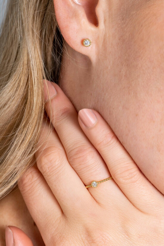 ZINZI 14K Gold Ring Beads Round White Zirconia ZGR308