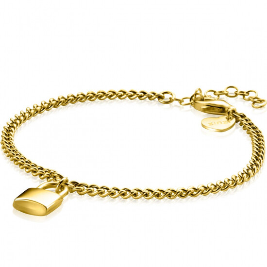 ZINZI Gold Plated Sterling Silver Curb Chain Bracelet with Trendy Lock Charm 16.5-19.5 cm ZIA2354G