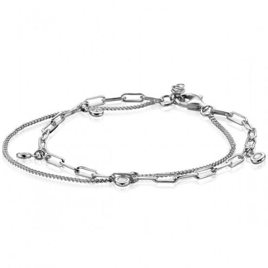 ZINZI Sterling Silver Multi-look Bracelet Curb and Paperclip Chains and Set with 4 Round Zirconias ZIA2362