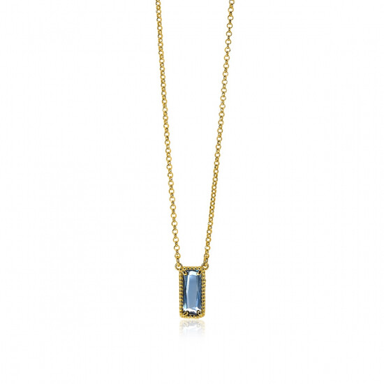 ZINZI Gold Plated Sterling Silver Necklace Rolo Chain with Rectangular Blue Stone 42-45cm ZIC-BF51