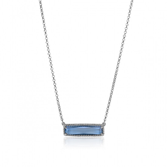 ZINZI Sterling Silver Fantasy Necklace with Large Rectangular Setting Blue Color Stone 42-45cm ZIC-BF54