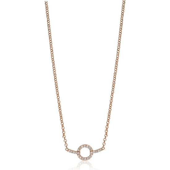 ZINZI Rose Gold Plated Sterling Silver Necklace Circle and Bar Design with White Zirconias 42-45cm ZIC1063R