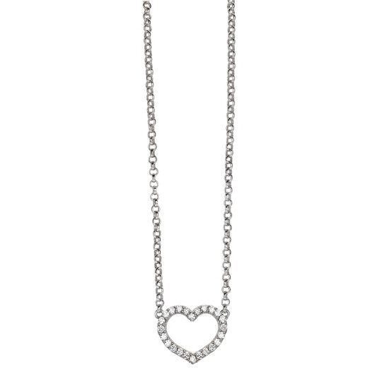 ZINZI Sterling Silver Necklace Heart with White Zirconias 42-45cm ZIC1098