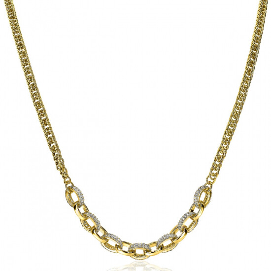 ZINZI Gold Plated Sterling Silver Curb Chain Necklace Oval Chains White Zirconias 45cm ZIC2203Y