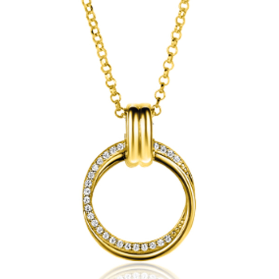 ZINZI Gold Plated Sterling Silver Necklace with Round Pendant (22mm) and White Zirconias 45cm ZIC2266Y