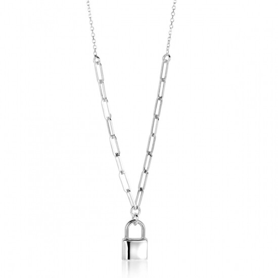 ZINZI Sterling Silver Paperclip Chain Necklace 45cm with Trendy Lock Charm 40-45cm ZIC2355