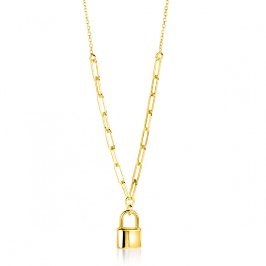 ZINZI Gold Plated Sterling Silver Paperclip Chain Necklace 45cm with Trendy Lock Charm 40-45cm ZIC2355G