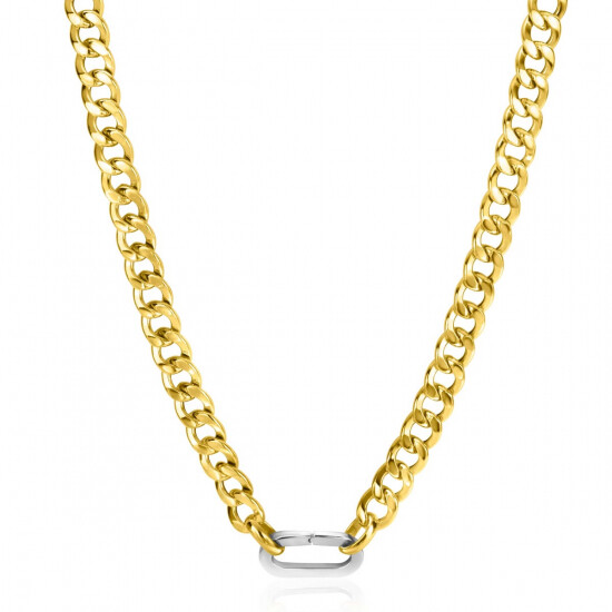 ZINZI Gold Plated Sterling Silver Curb Chain Statement Necklace 42cm with Silver Oval Clasp ZIC2378G