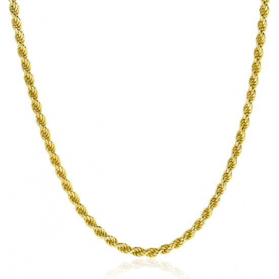 ZINZI Gold Plated Sterling Silver Rope Chain Necklace 2.6mm width 42-45cm ZIC2386G