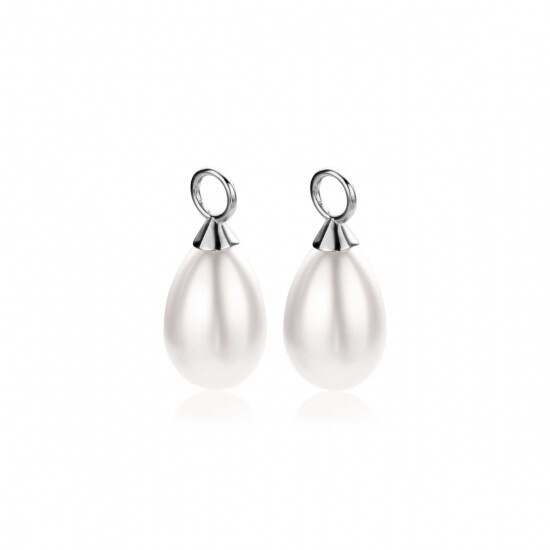 15mm ZINZI Sterling Silver Earrings Pendants Pearl White in Pear-shape ZICH355W (excl. hoop earrings)