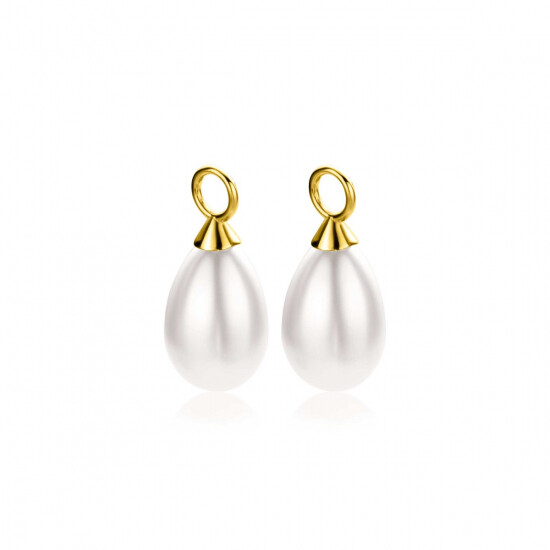 15mm ZINZI Gold Plated Sterling Silver Earrings Pendants Pearl White in Pear-shape ZICH355W (excl. hoop earrings)