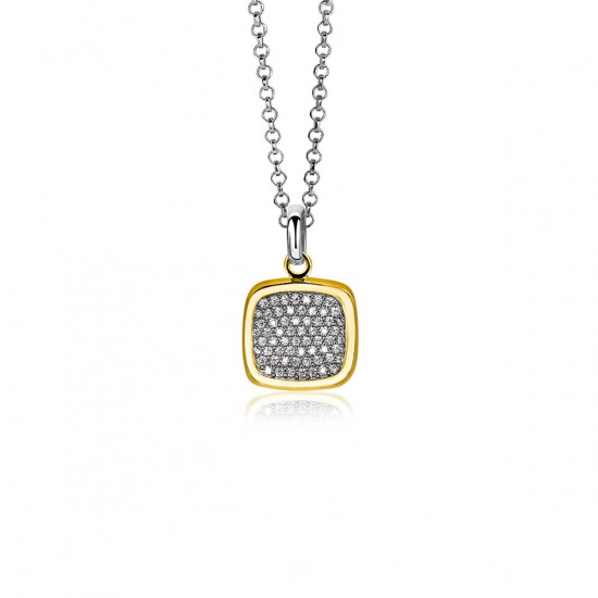 ZINZI Gold Plated Sterling Silver Pendant Square White Zirconia 18mm ZIH1070Y
