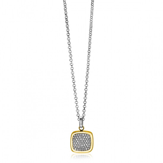ZINZI Gold Plated Sterling Silver Pendant Square White Zirconia 18mm ZIH1070Y