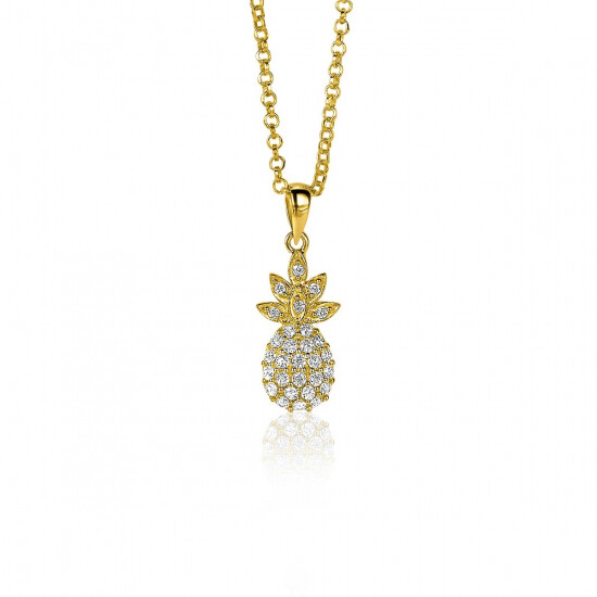 18mm ZINZI Gold Plated Sterling Silver Pendant Pineapple White ZIH2084