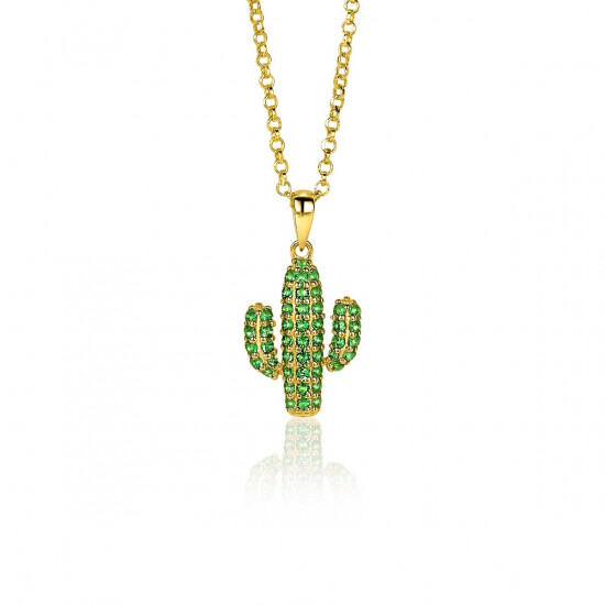 18mm ZINZI Gold Plated Sterling Silver Pendant Cactus Green ZIH2085