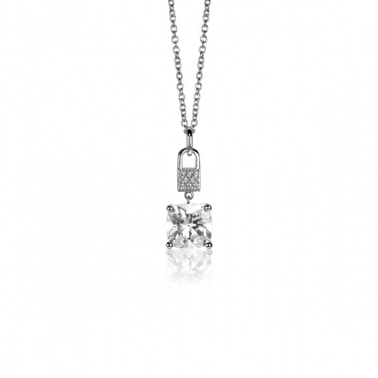 24mm ZINZI Sterling Silver Pendant Lock and Square Prong Setting White Zirconias ZIH2268 (excl. necklace)