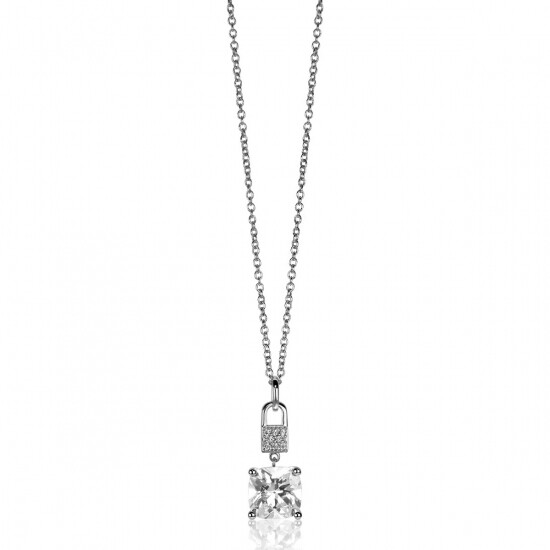 24mm ZINZI Sterling Silver Pendant Lock and Square Prong Setting White Zirconias ZIH2268 (excl. necklace)