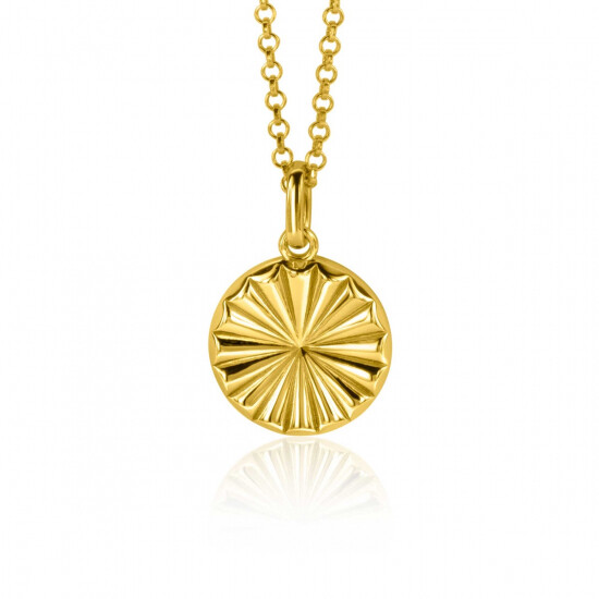 15mm ZINZI Gold Plated Sterling Silver Pendant Coin with Sunbeams ZIH2296 (excl. necklace)