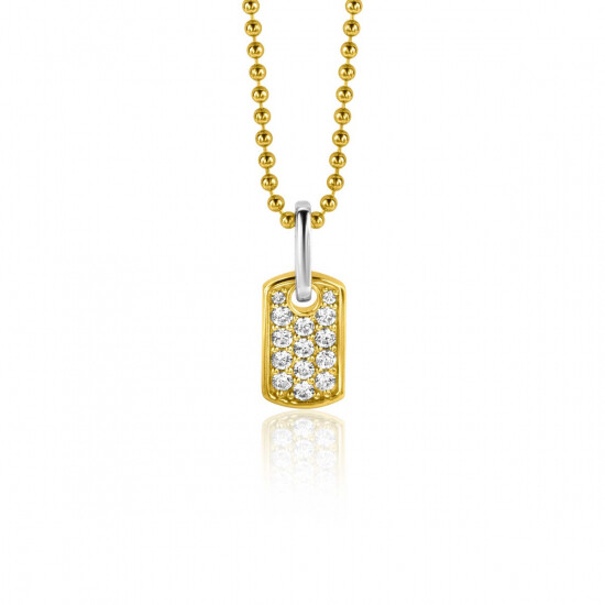 15mm ZINZI Gold Plated Sterling Silver Pendant Square Flat Bar White Zirconias ZIH2299 (excl. necklace)