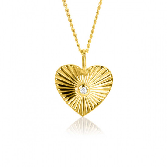 20mm ZINZI Gold Plated Sterling Silver Pendant Heart with Sunbeams and White Zirconia ZIH2305 (excl. necklace)