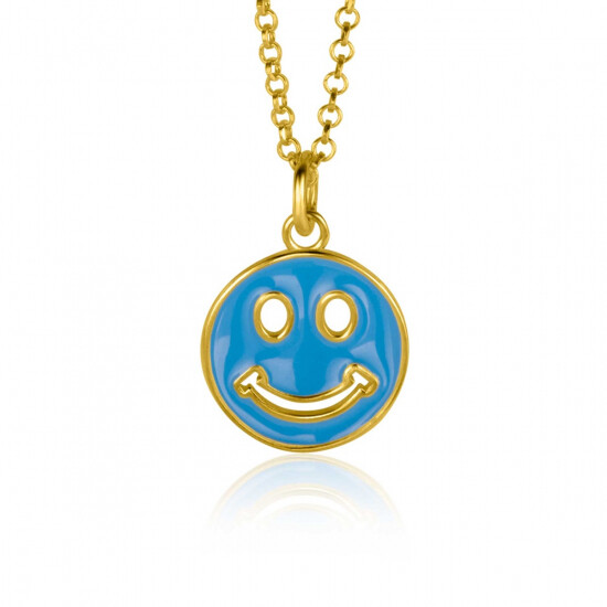 15mm ZINZI Gold Plated Sterling Silver Pendant Smiley Round with Blue Enamel ZIH2312B (excl. necklace)