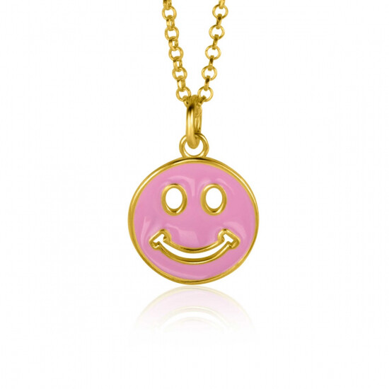 15mm ZINZI Gold Plated Sterling Silver Pendant Smiley Round with Pink Enamel ZIH2312R (excl. necklace)