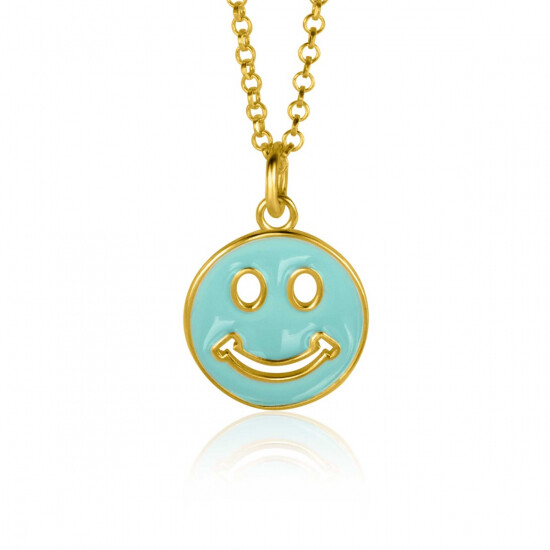 15mm ZINZI Gold Plated Sterling Silver Pendant Smiley Round with Turquoise Enamel ZIH2312T (excl. necklace)
