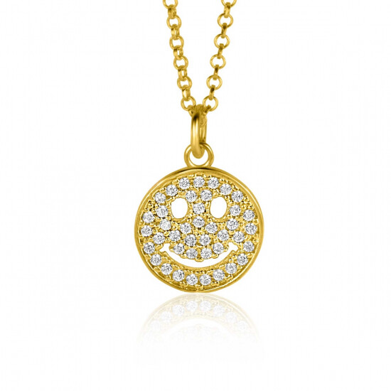 15mm ZINZI Gold Plated Sterling Silver Pendant Smiley Round with White Zirconias ZIH2313Y (excl. necklace)
